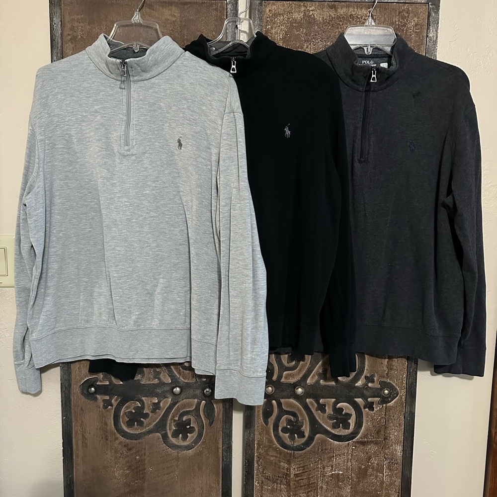 Polo Ralph Lauren Quarter-Zip Pullover (3). Light Grey, Black, Charcoal